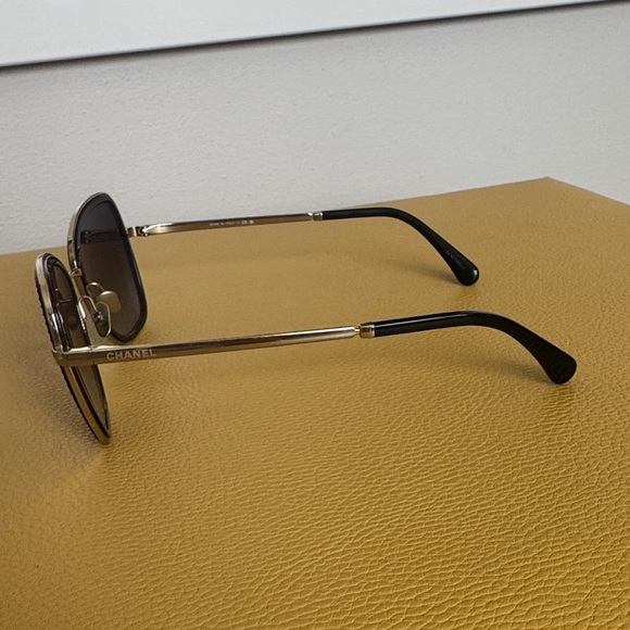 CHANEL Gold and Black Sunglasses main image 6